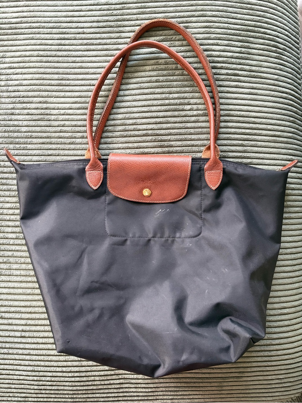 Black Nylon Tote with Brown Leather Trim - Classic Everyday Carry